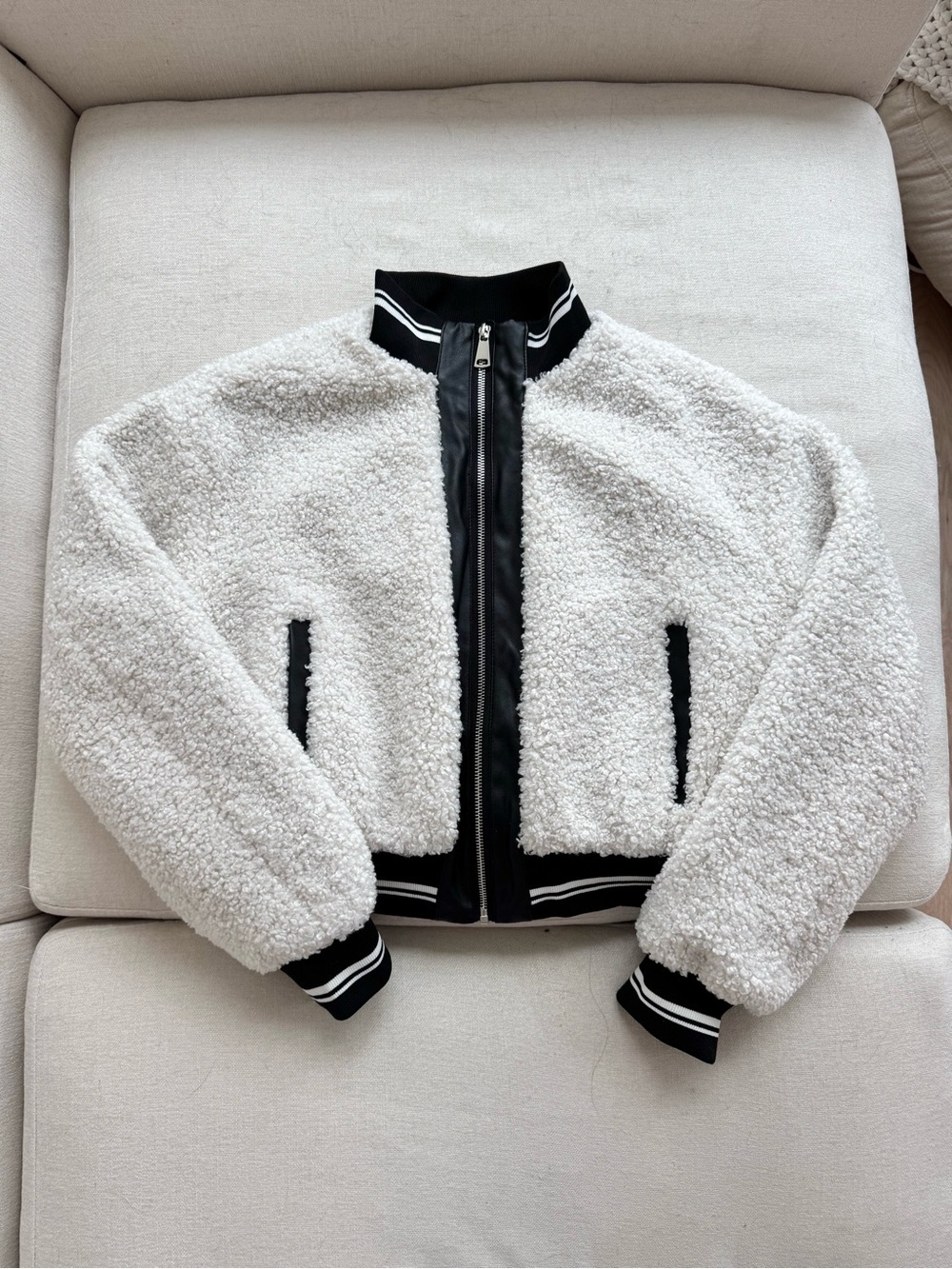 Anthropologie Sherpa Varsity Bomber Jacket (S, fits XS)